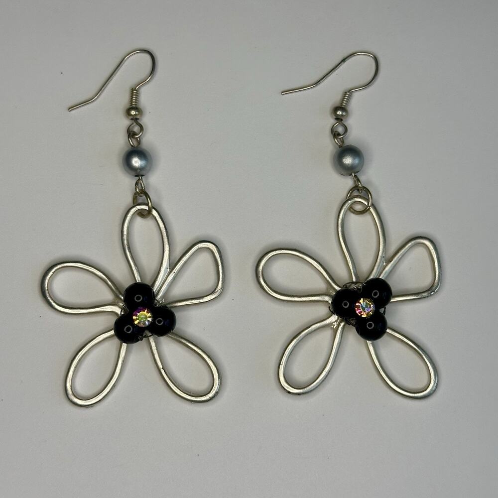 Handmade Silver Wire-work Flower Daisy Earrings boho artsy - Picture 6 of 6